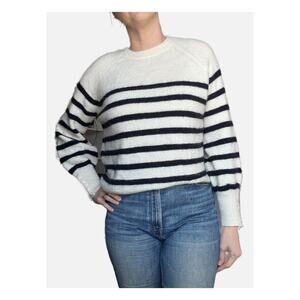Sezane Louise Wool Mohair Striped Jumper Sweater Navy White Small